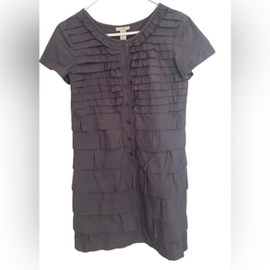 J. Crew Women's Carly Short Sleeve Tier Ruffle Dress Size 0‎ Gray 100% Cotton